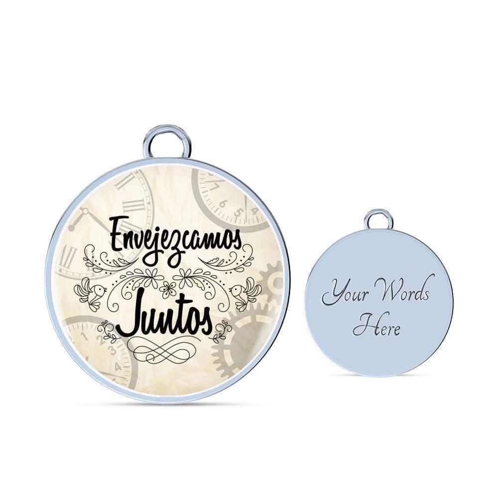 Envejezcamos Juntos Personalized Engraved Silver Circle Bangle Bracelet Cust